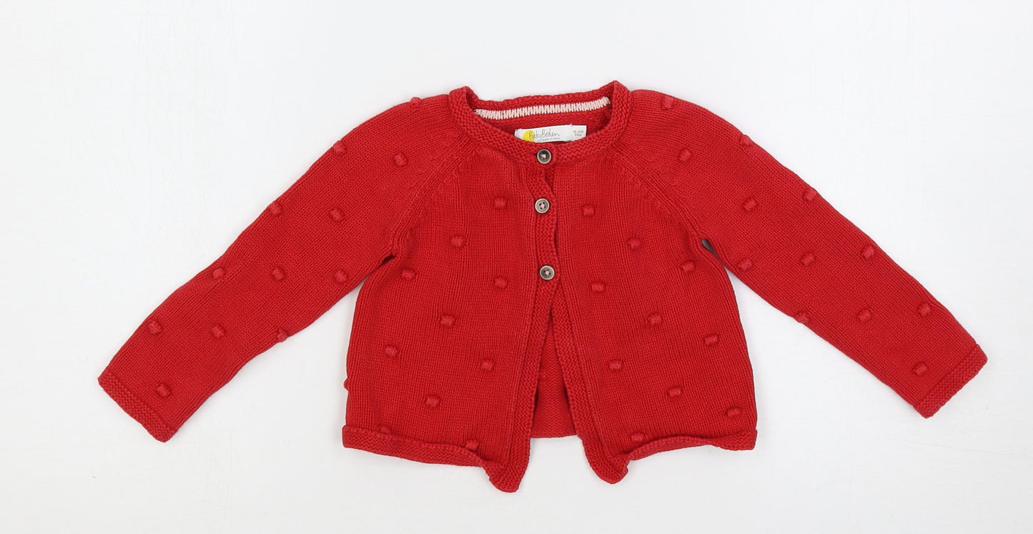 Baby Boden Baby Red Cotton Cardigan Jumper Size 18-24 Months Button - Textured