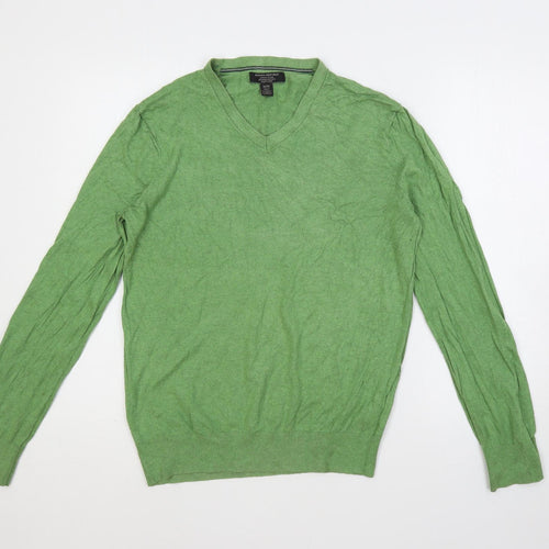 Banana Republic Mens Green V-Neck Cotton Pullover Jumper Size M Long Sleeve