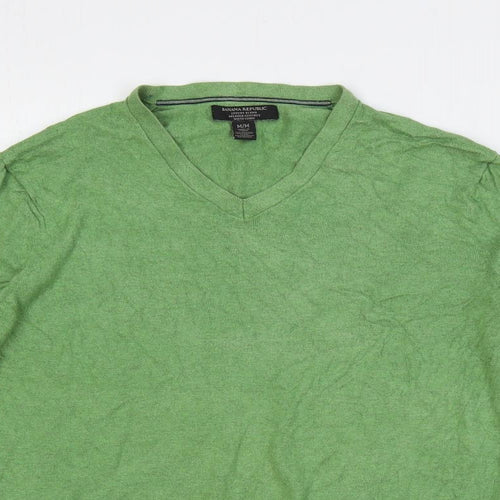 Banana Republic Mens Green V-Neck Cotton Pullover Jumper Size M Long Sleeve