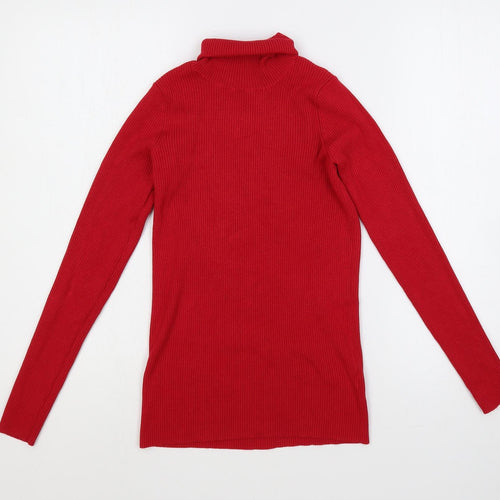 Marks and Spencer Womens Red Roll Neck Viscose Pullover Jumper Size 10 - Ribbed