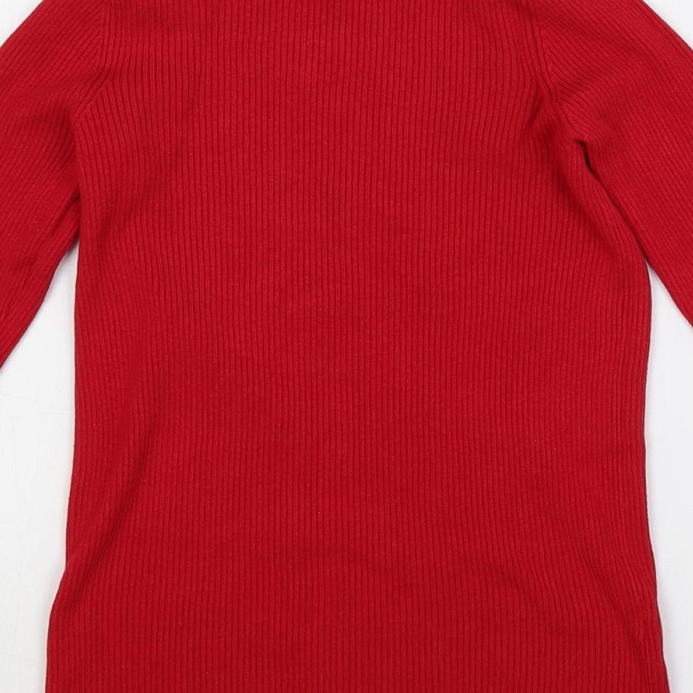 Marks and Spencer Womens Red Roll Neck Viscose Pullover Jumper Size 10 - Ribbed