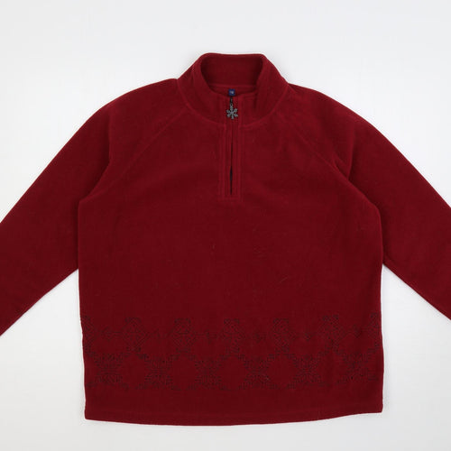 DASH Womens Red Geometric Polyester Pullover Sweatshirt Size 12 Zip - Embroidered