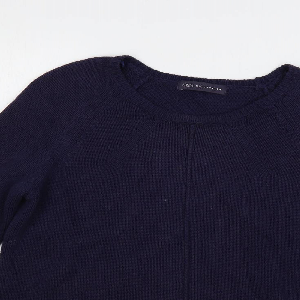 Marks and Spencer Womens Blue Round Neck Cotton Pullover Jumper Size 10