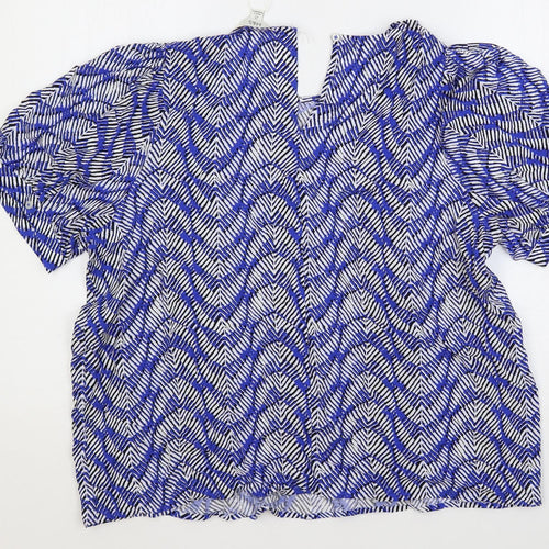Marks and Spencer Womens Blue Geometric Viscose Basic Blouse Size 18 Round Neck
