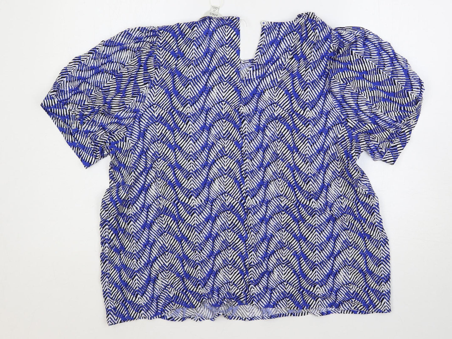 Marks and Spencer Womens Blue Geometric Viscose Basic Blouse Size 18 Round Neck