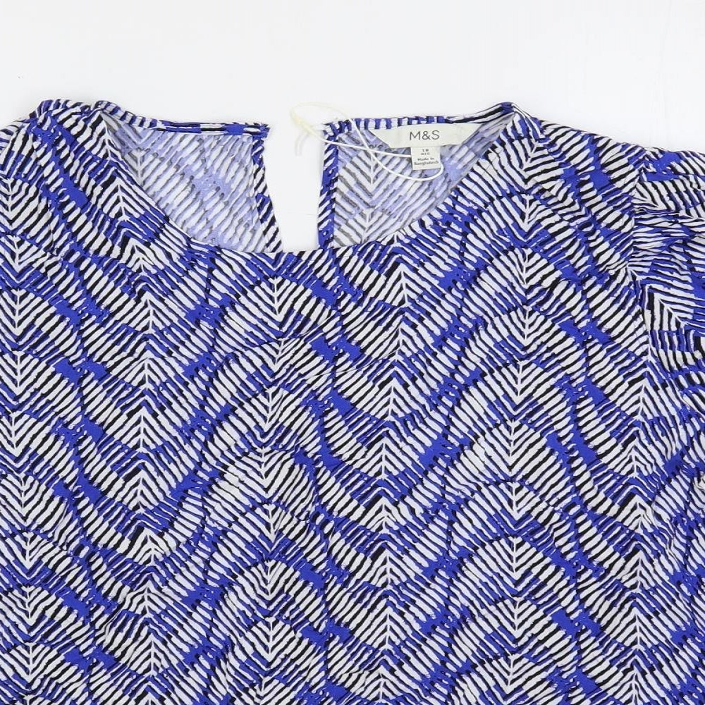 Marks and Spencer Womens Blue Geometric Viscose Basic Blouse Size 18 Round Neck