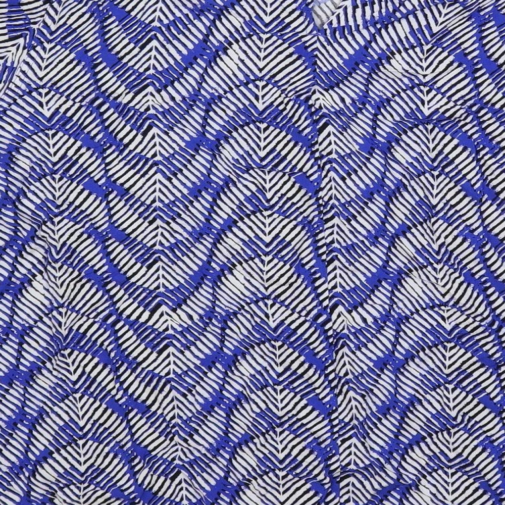Marks and Spencer Womens Blue Geometric Viscose Basic Blouse Size 18 Round Neck