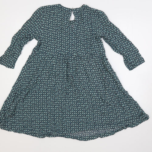 H&M Womens Green Geometric Viscose Trapeze & Swing Size 10 Round Neck Button