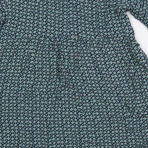 H&M Womens Green Geometric Viscose Trapeze & Swing Size 10 Round Neck Button