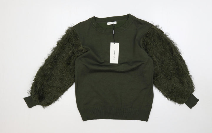 Flamant Rose Womens Green Crew Neck Viscose Pullover Jumper Size S - Sleeve Detail