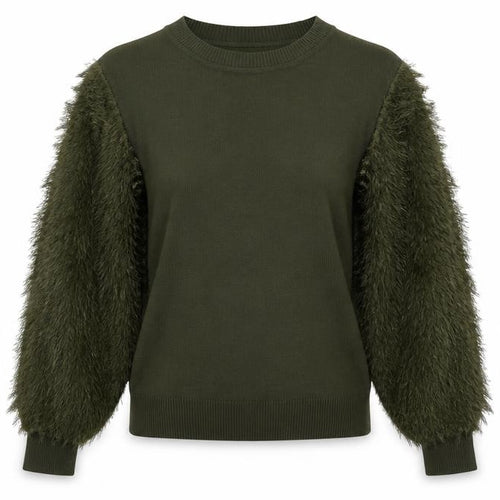 Flamant Rose Womens Green Crew Neck Viscose Pullover Jumper Size S - Sleeve Detail