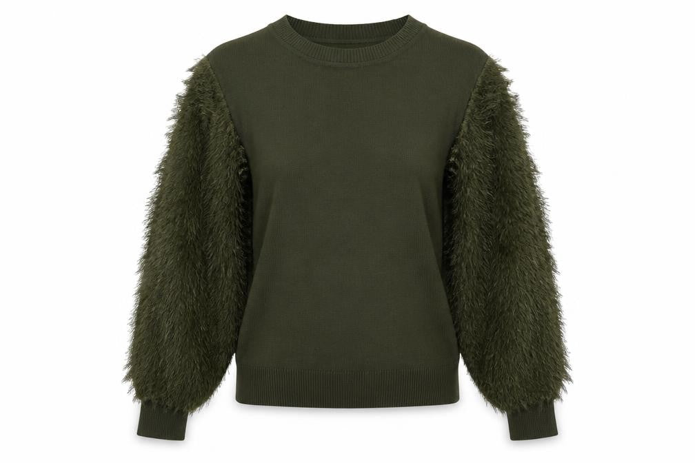 Flamant Rose Womens Green Crew Neck Viscose Pullover Jumper Size S - Sleeve Detail