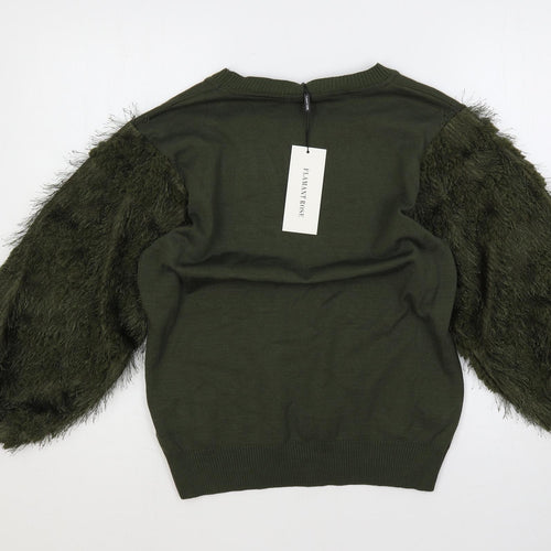 Flamant Rose Womens Green Crew Neck Viscose Pullover Jumper Size S - Sleeve Detail
