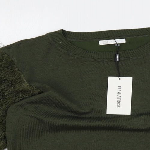 Flamant Rose Womens Green Crew Neck Viscose Pullover Jumper Size S - Sleeve Detail