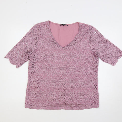 Bonmarché Womens Purple Polyester Basic Blouse Size 16 V-Neck
