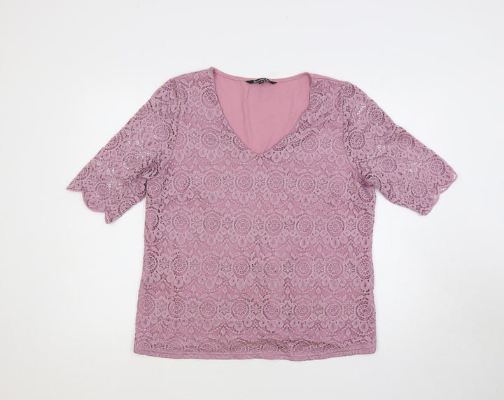 Bonmarché Womens Purple Polyester Basic Blouse Size 16 V-Neck
