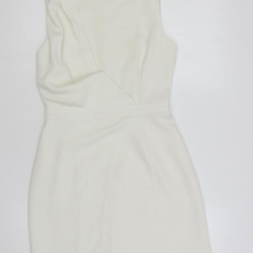 Topshop Womens Ivory Polyester Pencil Dress Size 8 Boat Neck Zip - Draped Detail