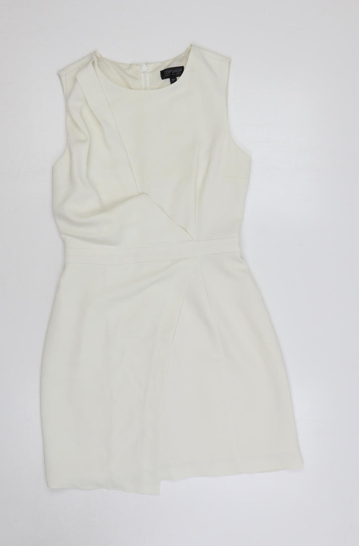 Topshop Womens Ivory Polyester Pencil Dress Size 8 Boat Neck Zip - Draped Detail