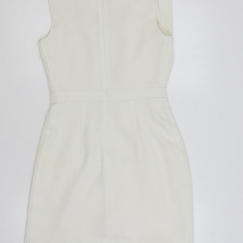 Topshop Womens Ivory Polyester Pencil Dress Size 8 Boat Neck Zip - Draped Detail