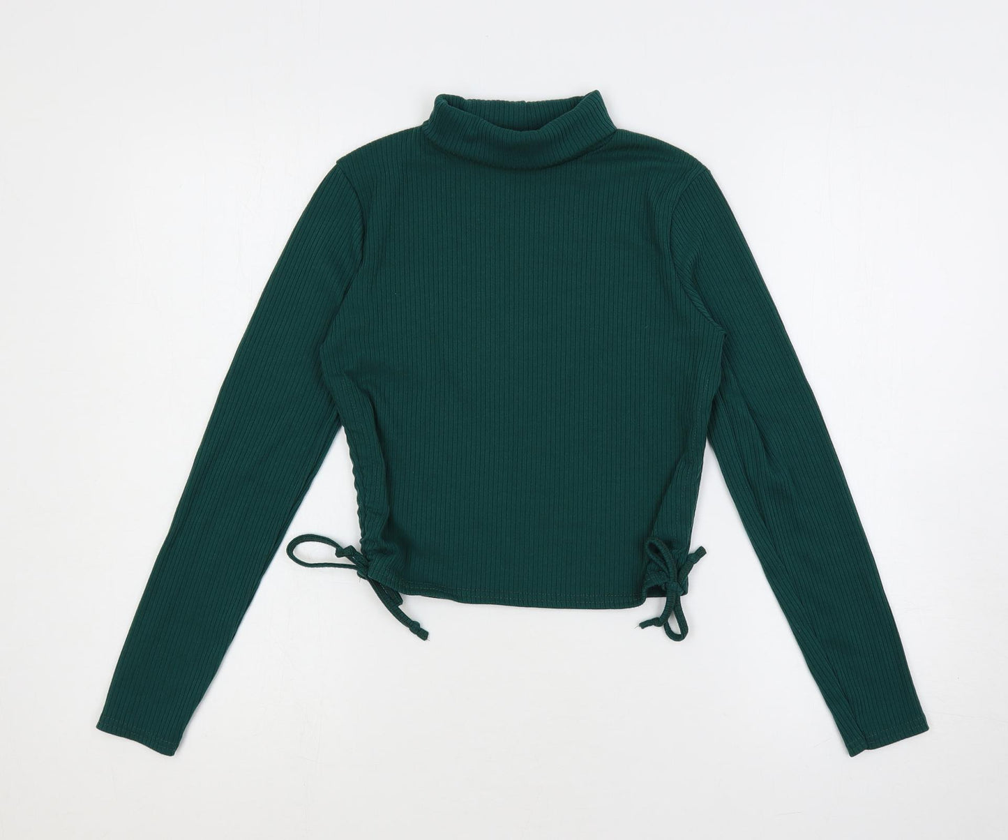 Pink Vanilla Girls Green Polyester Pullover T-Shirt Size L Roll Neck Pullover - Ribbed