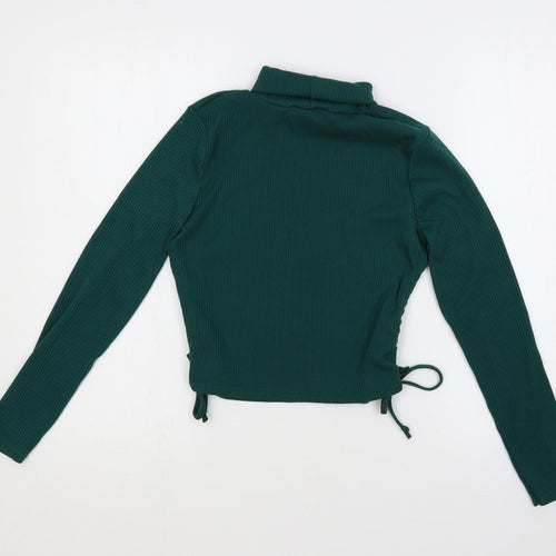 Pink Vanilla Girls Green Polyester Pullover T-Shirt Size L Roll Neck Pullover - Ribbed