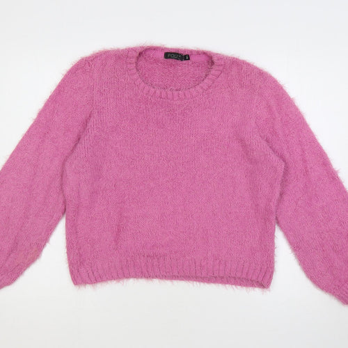 Pout Womens Purple Crew Neck Acrylic Pullover Jumper Size M
