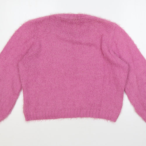 Pout Womens Purple Crew Neck Acrylic Pullover Jumper Size M