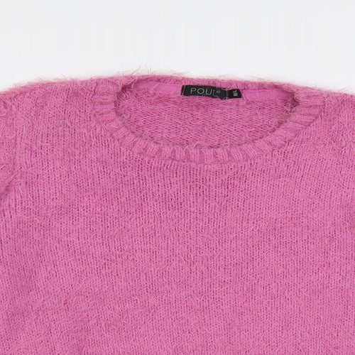 Pout Womens Purple Crew Neck Acrylic Pullover Jumper Size M