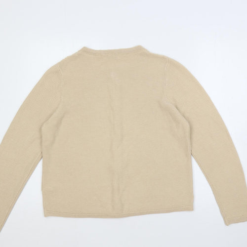 Classic Womens Beige Round Neck Acrylic Cardigan Jumper Size 16