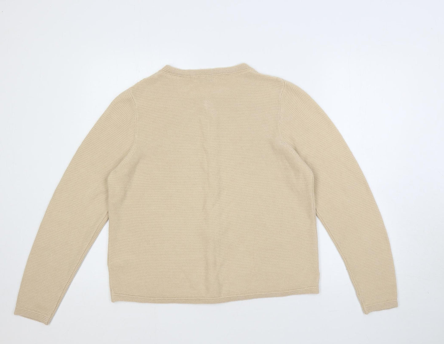 Classic Womens Beige Round Neck Acrylic Cardigan Jumper Size 16