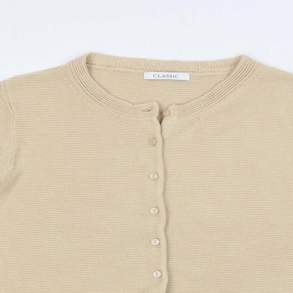 Classic Womens Beige Round Neck Acrylic Cardigan Jumper Size 16