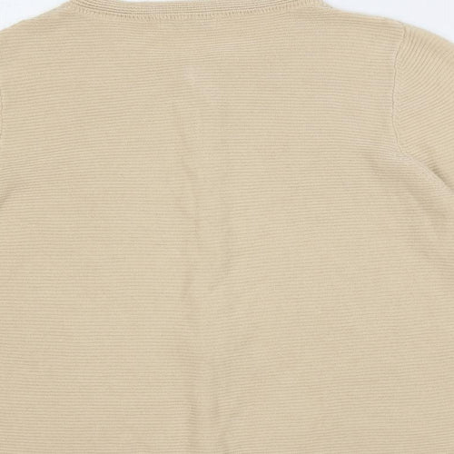 Classic Womens Beige Round Neck Acrylic Cardigan Jumper Size 16