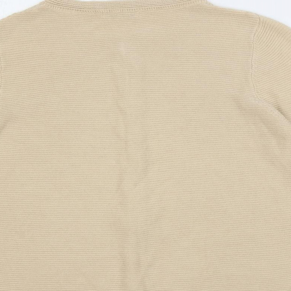 Classic Womens Beige Round Neck Acrylic Cardigan Jumper Size 16
