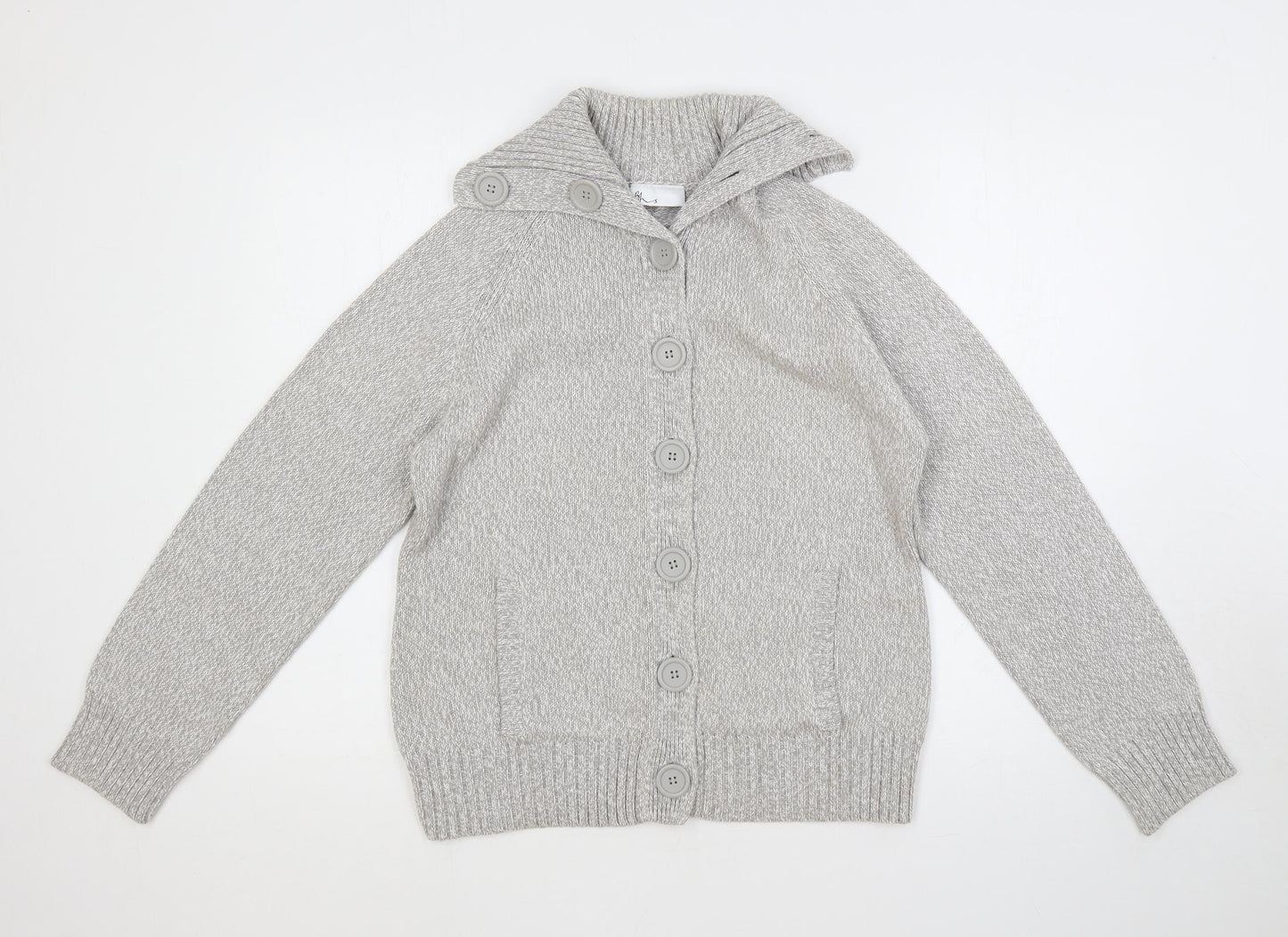 BHS Womens Grey Collared Cotton Cardigan Jumper Size 16