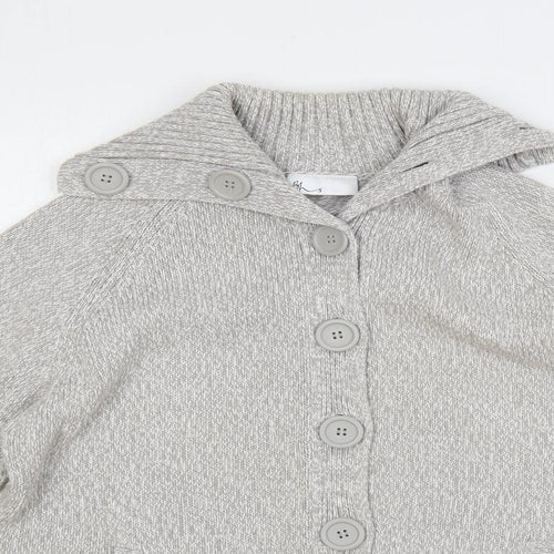 BHS Womens Grey Collared Cotton Cardigan Jumper Size 16