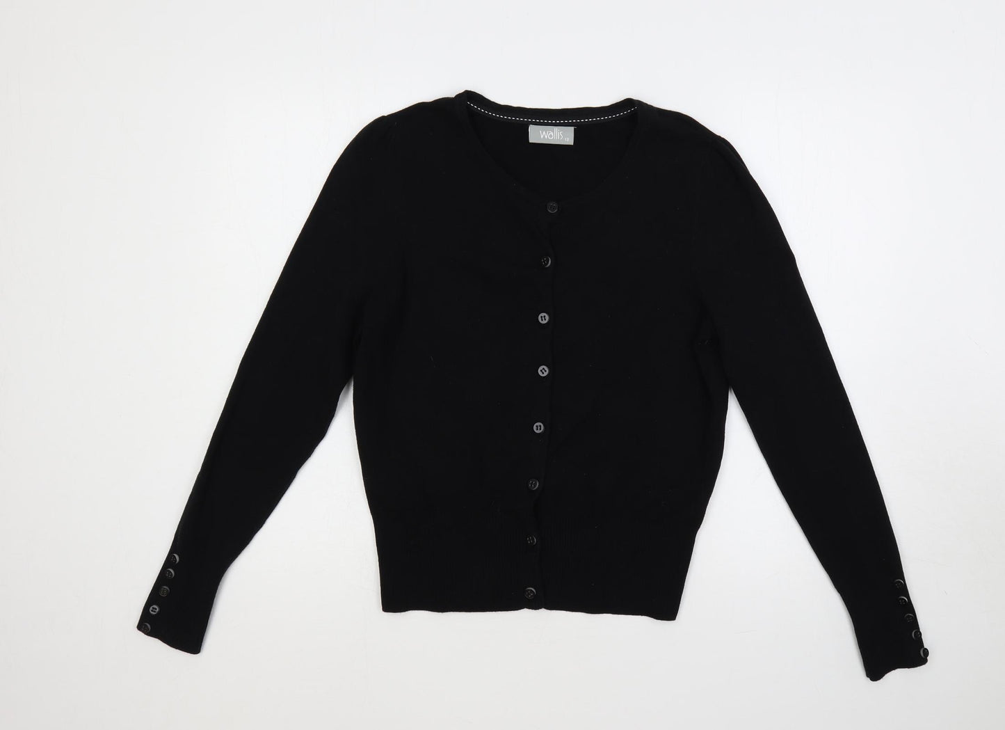 Wallis Womens Black Round Neck Cotton Cardigan Jumper Size 12