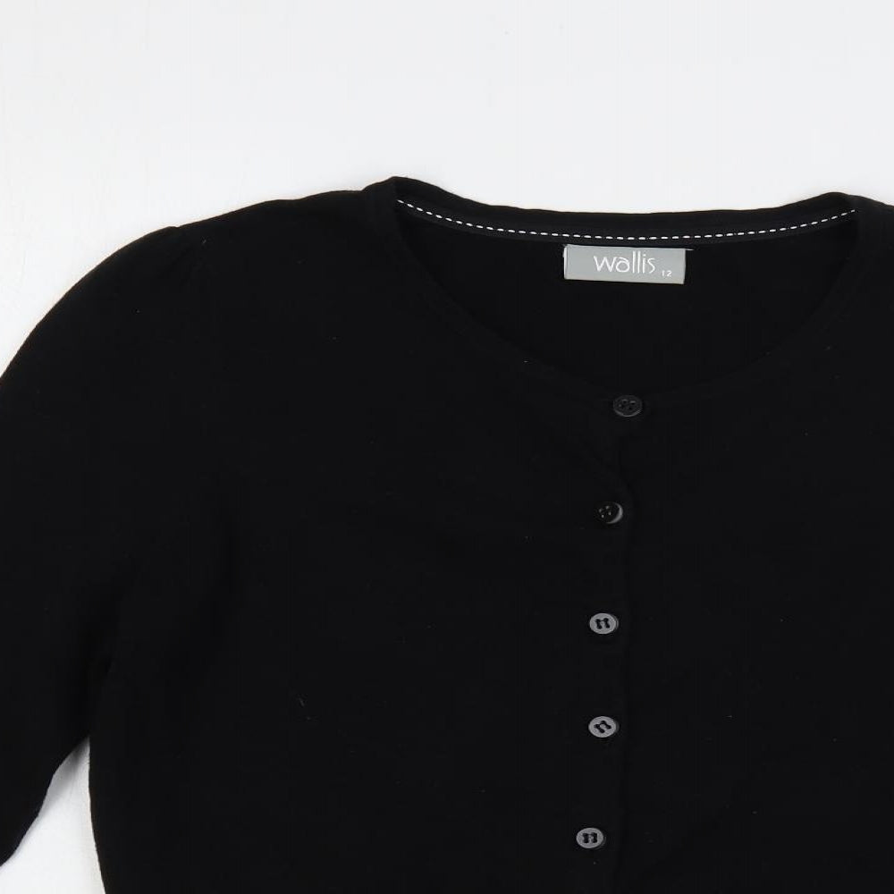 Wallis Womens Black Round Neck Cotton Cardigan Jumper Size 12