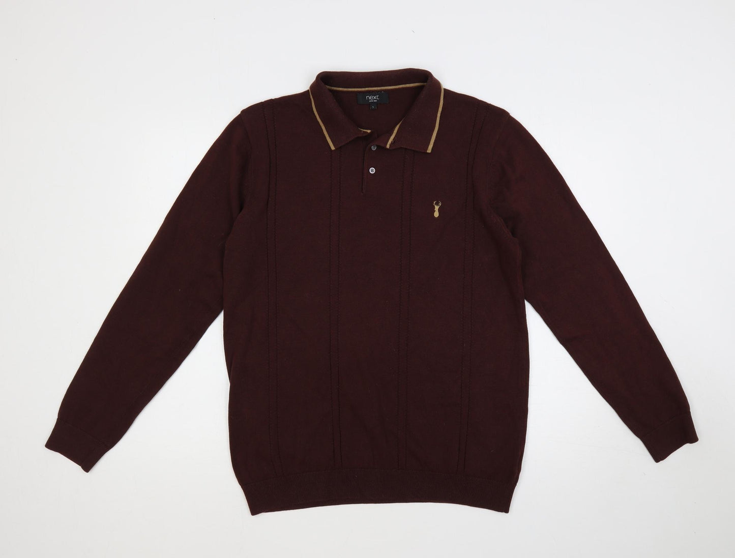 NEXT Mens Brown Collared Cotton Pullover Jumper Size L Long Sleeve