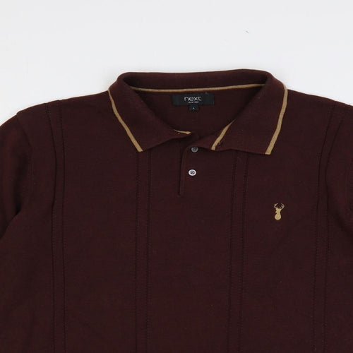 NEXT Mens Brown Collared Cotton Pullover Jumper Size L Long Sleeve
