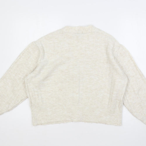 New Look Womens Beige V-Neck Acrylic Cardigan Jumper Size M