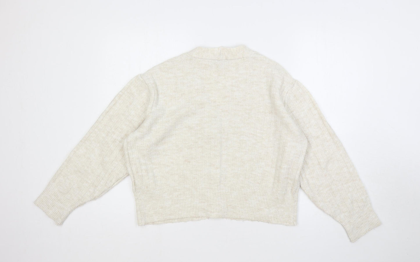 New Look Womens Beige V-Neck Acrylic Cardigan Jumper Size M