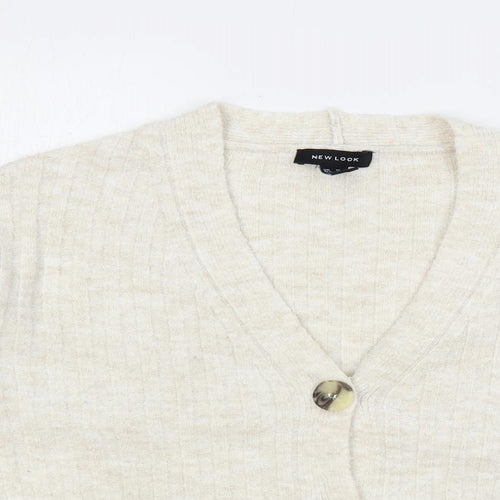 New Look Womens Beige V-Neck Acrylic Cardigan Jumper Size M