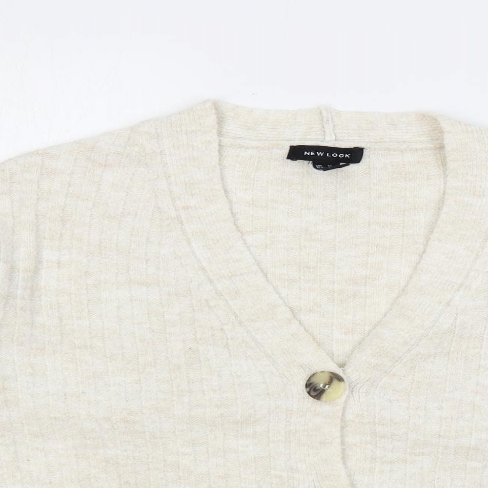 New Look Womens Beige V-Neck Acrylic Cardigan Jumper Size M