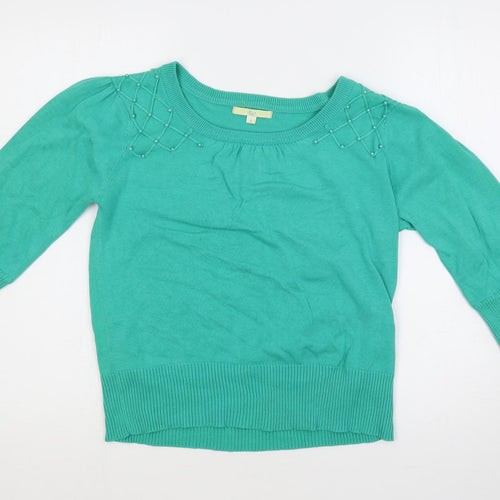Klass Womens Green Boat Neck Cotton Pullover Jumper Size M