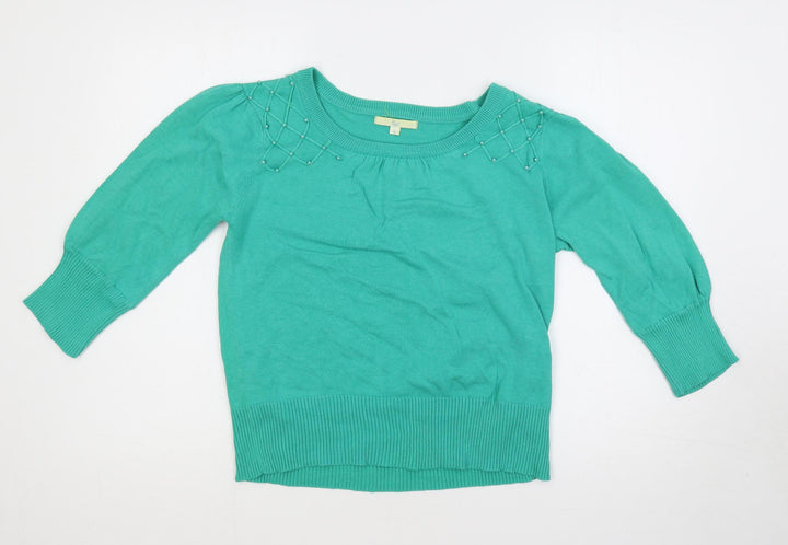 Klass Womens Green Boat Neck Cotton Pullover Jumper Size M