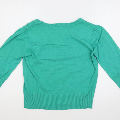 Klass Womens Green Boat Neck Cotton Pullover Jumper Size M