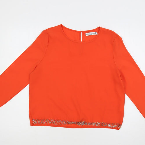 Jaune Rouge Womens Orange Polyester Basic Blouse Size S Round Neck - Chain Detail