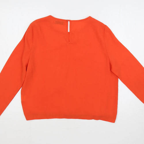 Jaune Rouge Womens Orange Polyester Basic Blouse Size S Round Neck - Chain Detail