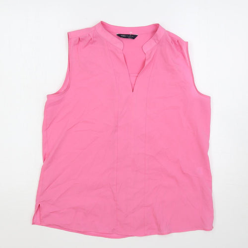 Marks and Spencer Womens Pink Polyester Basic Blouse Size 12 V-Neck