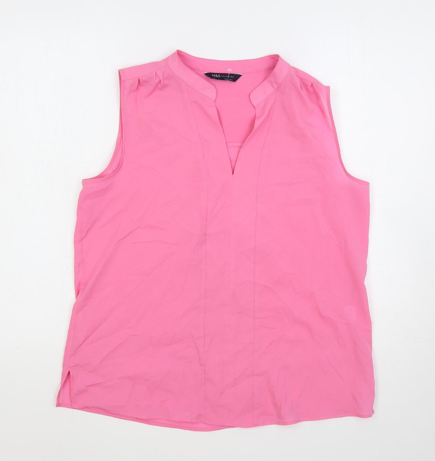 Marks and Spencer Womens Pink Polyester Basic Blouse Size 12 V-Neck